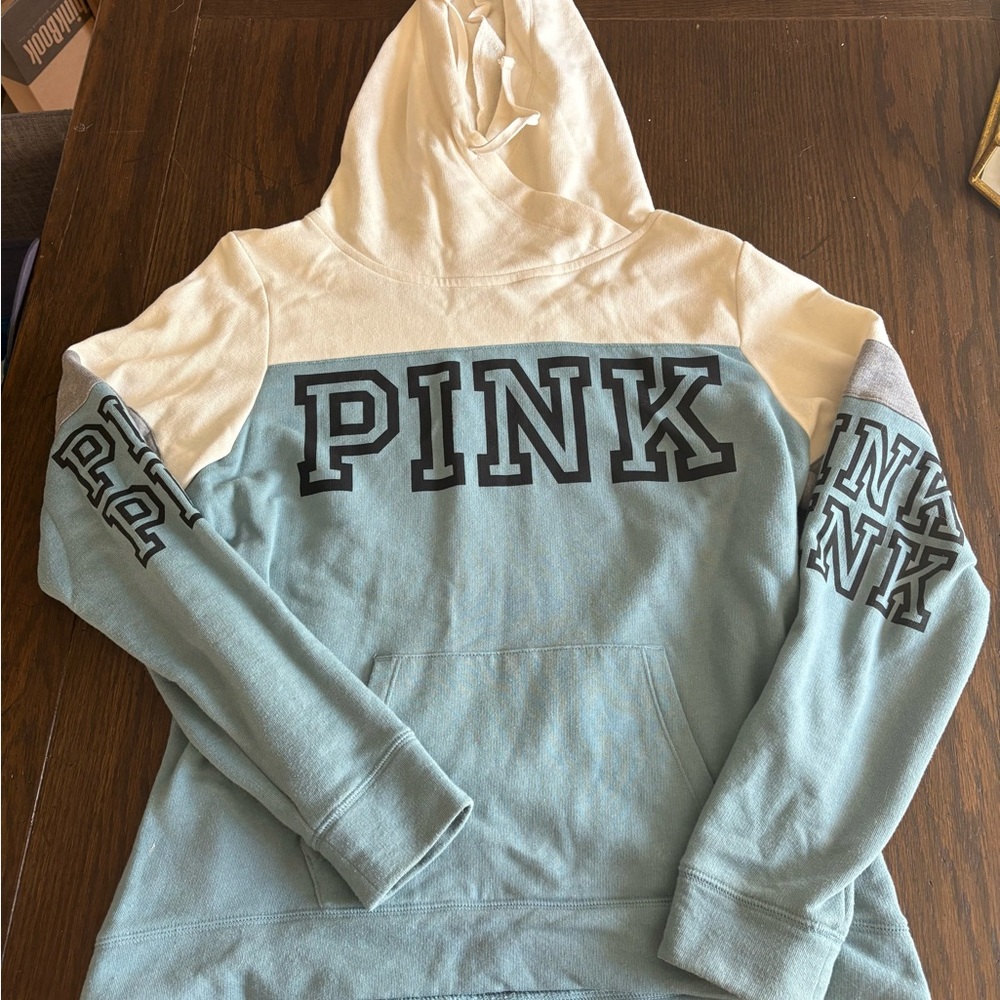 Victoria's Secret PINK Blue and Cream Hoodie